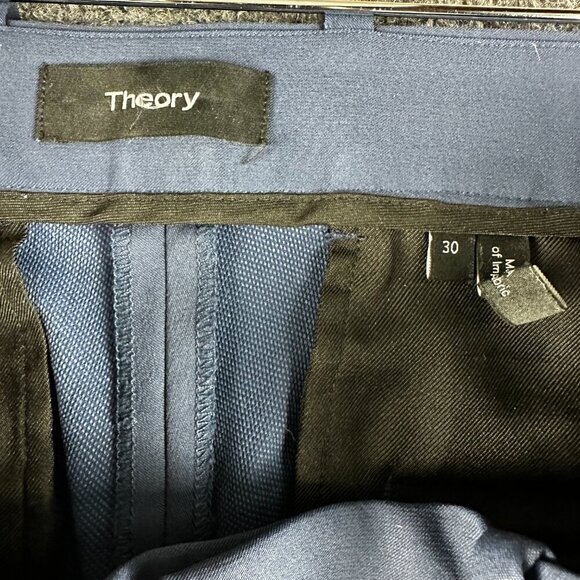 Theory Pants Mens 30 Blue Stretch Dress Flat Front Pockets Straight Leg - Picture 4 of 7